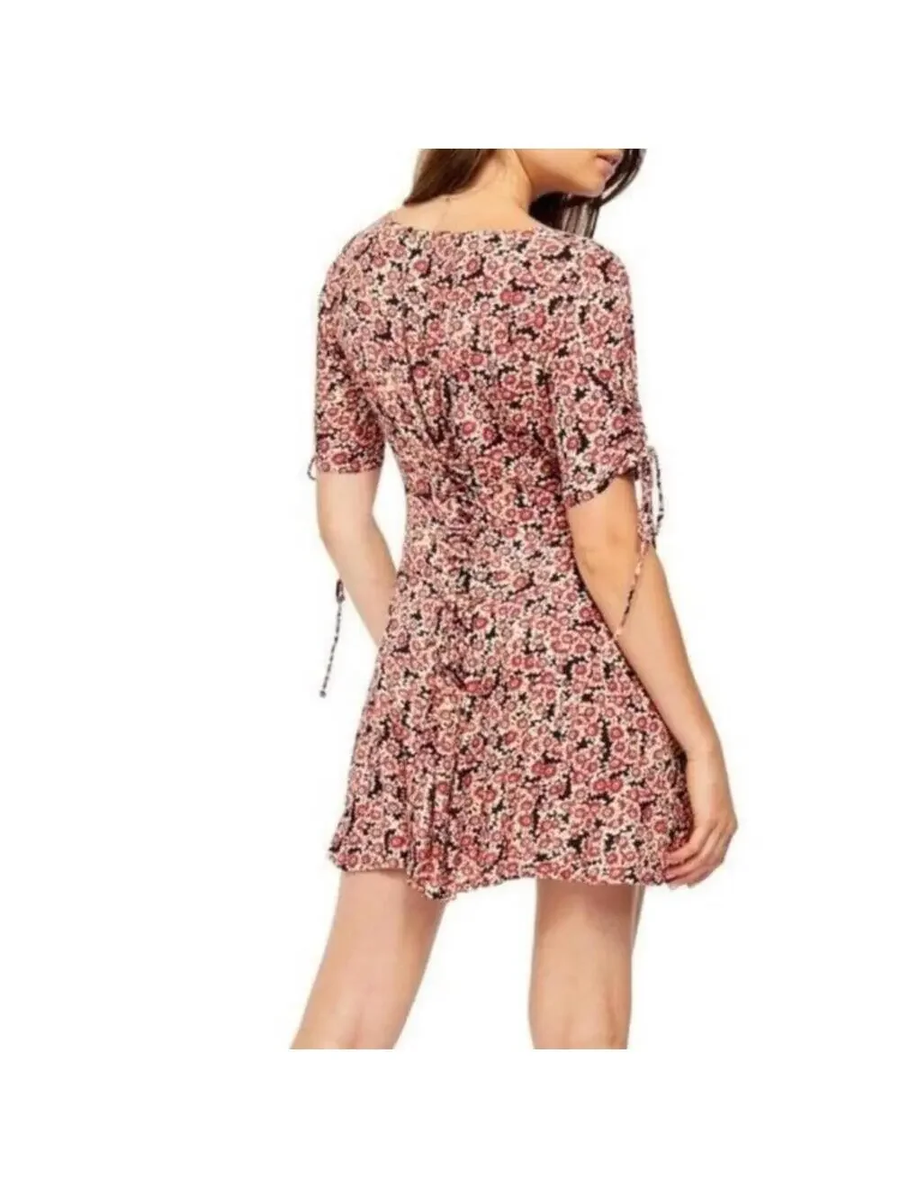 Free People Laced Up Mini Dress Small NWT Black Red Tan Floral Corset Back NEW